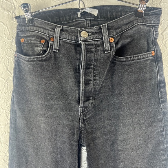 Re/Done 70s Stove Pipe High Rise Straight leg cropped jeans Washed noir - Picture 4 of 9